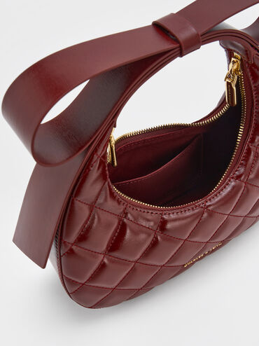Janie Quilted Bow-Handle Crescent Bag, Burgundy, hi-res