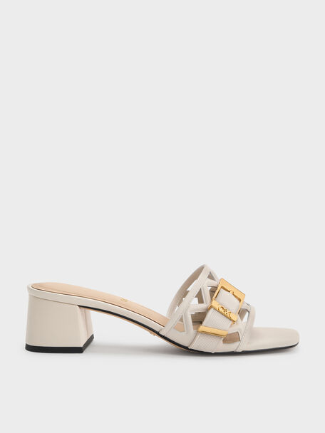 Whitney Leather Cut-Out Heeled Mules, Chalk, hi-res