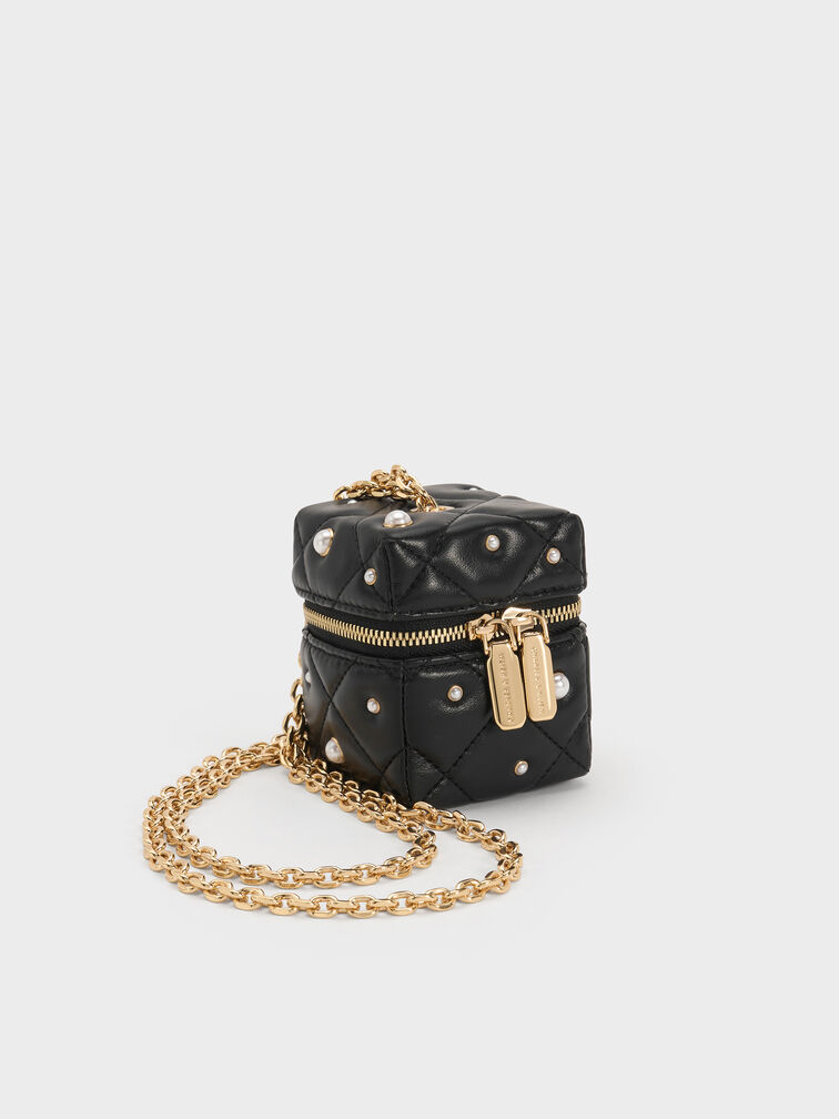 Janie Quilted Pearl Micro Bag, Black, hi-res