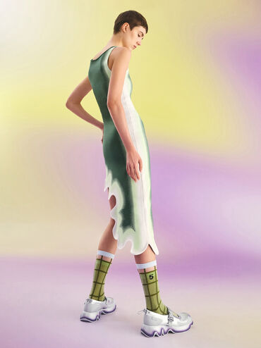 Mesh Gradient Wave Mary Jane Sneakers, Silver, hi-res