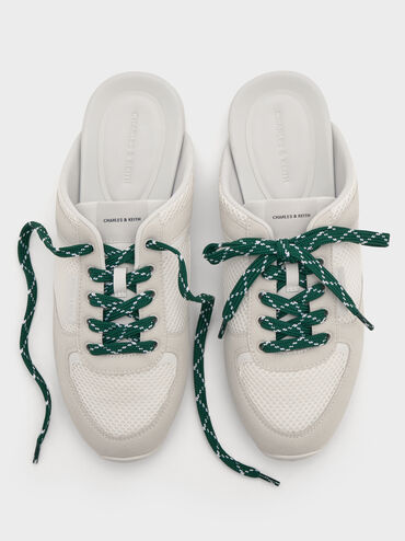 Mesh Patterned-Lace Slip-On Sneakers, White, hi-res