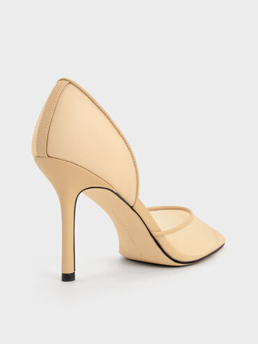 Mesh Pointed-Toe D'Orsay Pumps, Nude, hi-res