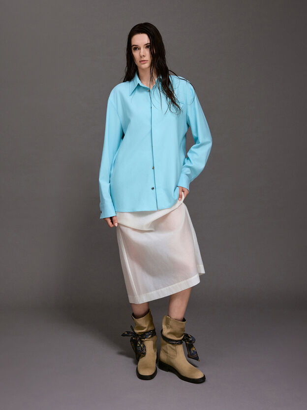 Faux Suede Printed-Scarf Calf Boots, Khaki, hi-res