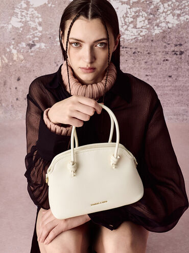 Sammie Knotted-Handle Bowling Bag, Cream, hi-res