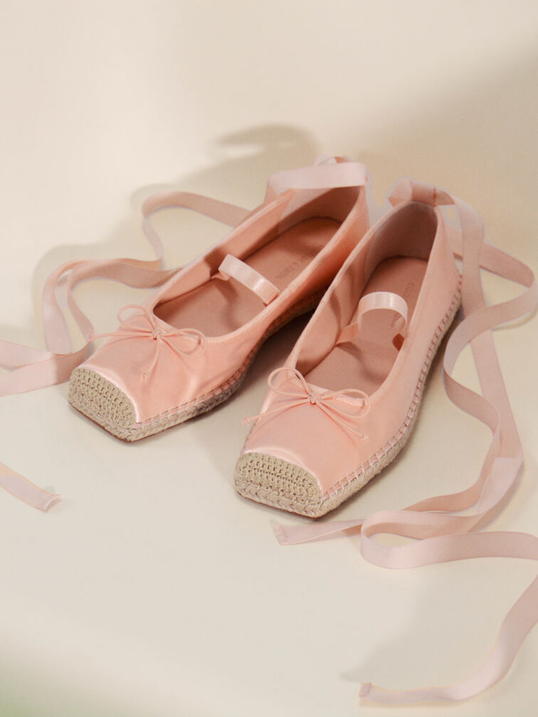 Bernadine Recycled Polyester Tie-Around Espadrille Flats, Pink, hi-res