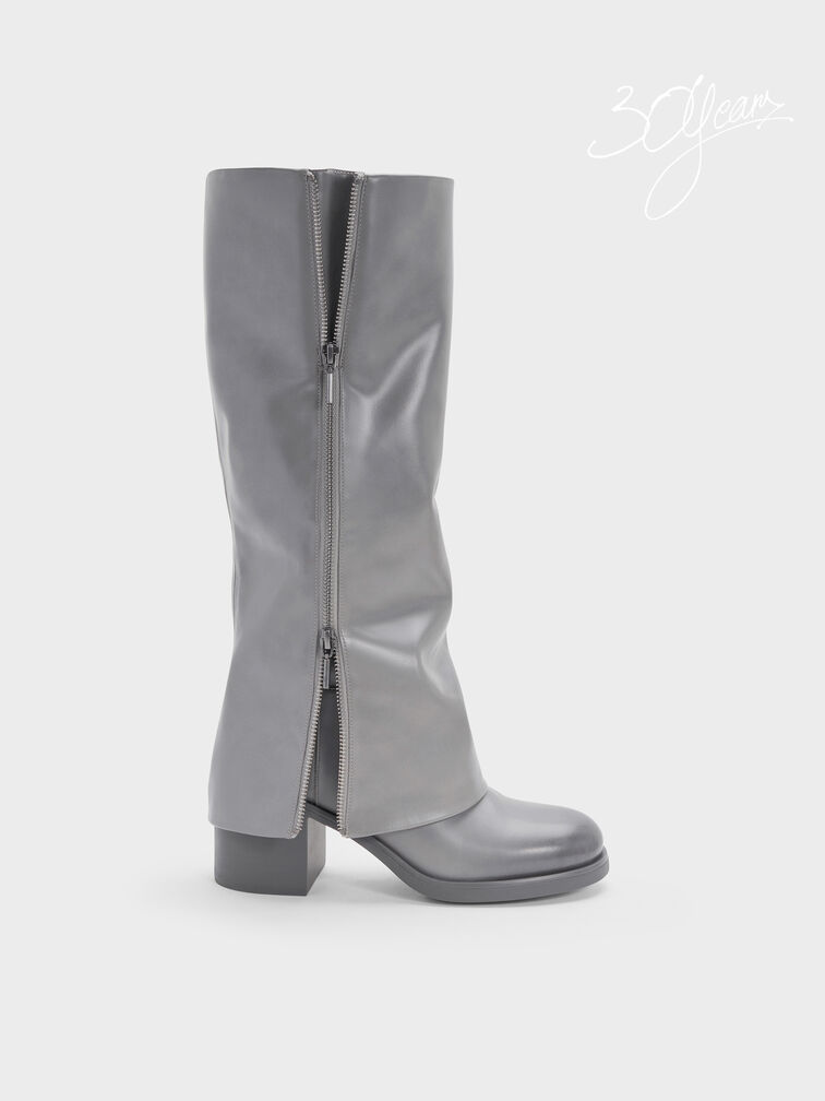 Louise Burnished Knee-High Boots, Light Grey, hi-res