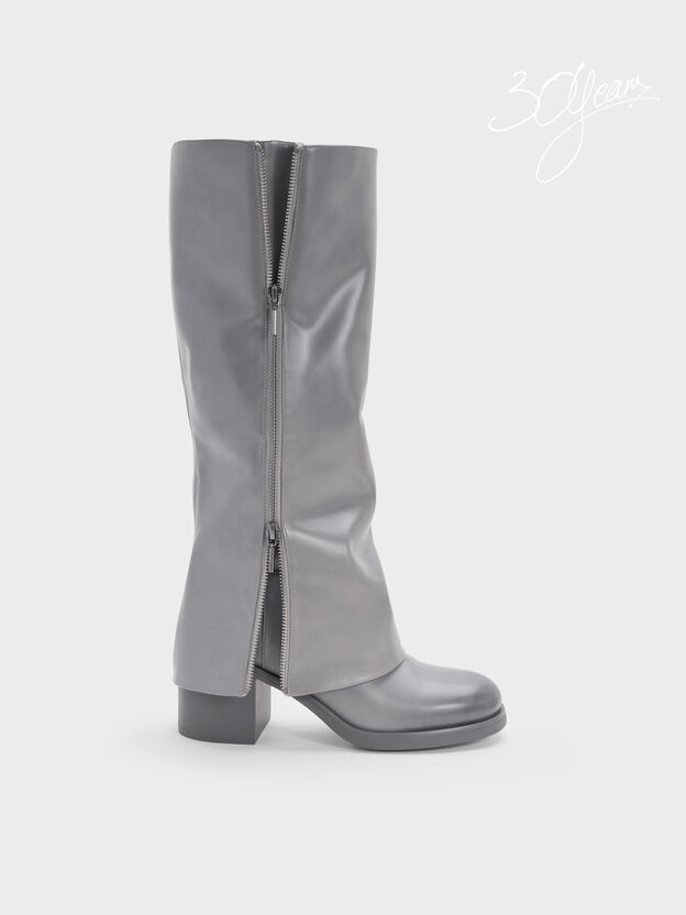 Louise Burnished Knee-High Boots, Light Grey, hi-res
