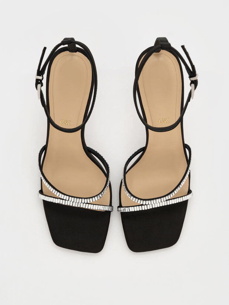 Jaylene Gem Stiletto Sandals, Black Textured, hi-res