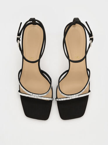 Jaylene Gem Stiletto Sandals, Black Textured, hi-res