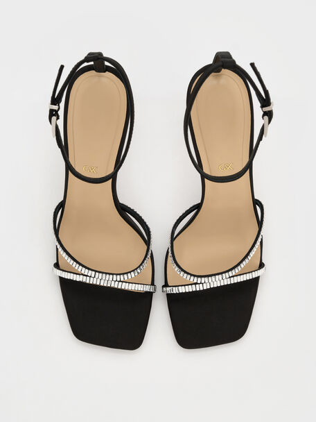 Jaylene Gem Stiletto Sandals, Black Textured, hi-res