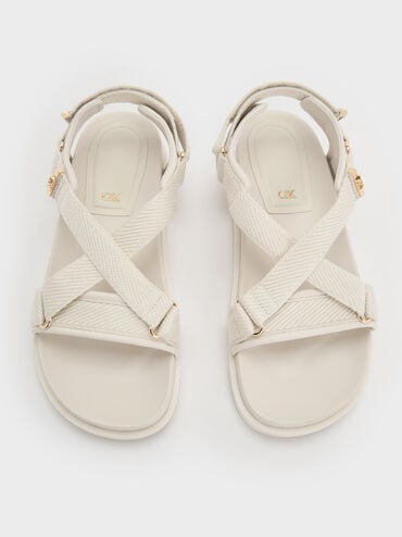 Granta Leather & Fabric Crossover Sports Sandals, White, hi-res