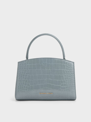 Aubrielle Croc-Effect Belted Top Handle Bag, Smoky Blue, hi-res