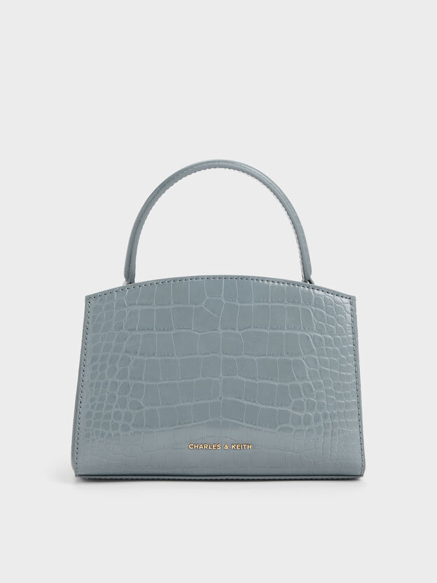 Aubrielle Croc-Effect Belted Top Handle Bag, Smoky Blue, hi-res