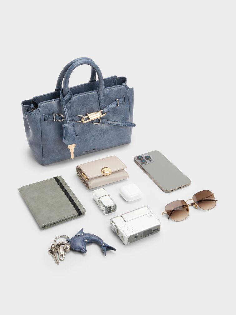 Mini Delfina Belted Tote Bag, Distressed Midnight Blue, hi-res
