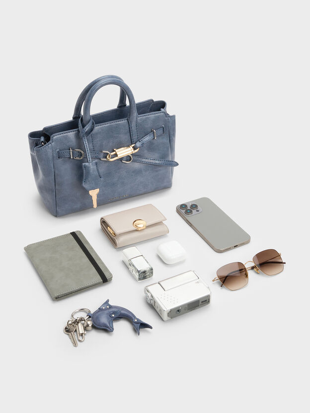 Mini Delfina Belted Tote Bag, Distressed Midnight Blue, hi-res