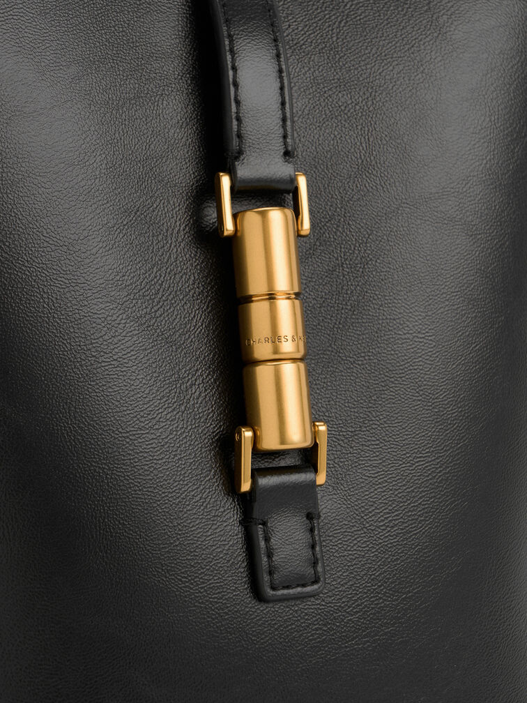 Cesia Metallic-Accent Bucket Bag, Black, hi-res