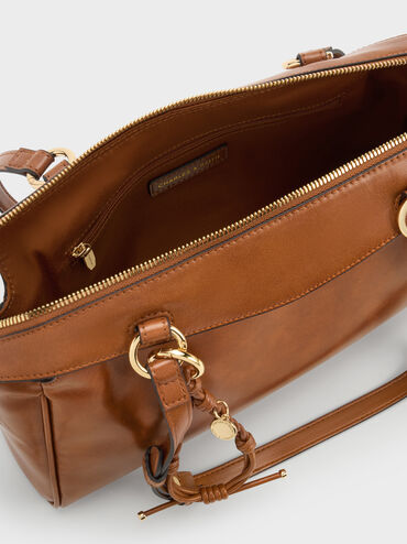 Haylen Braided-Charm Shoulder Bag, Distressed Tan, hi-res