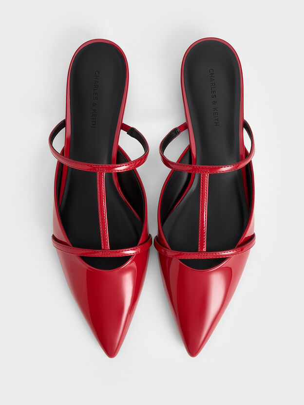 Clara T-Bar Pointed-Toe Mules, Red, hi-res