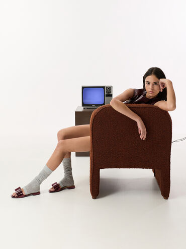 Lu Patent Leather Bow Slide Sandals, Burgundy, hi-res