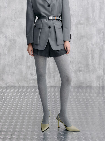 Wynn Recycled Polyester Pointed-Toe Sculptural-Heel Slingback Pumps, Green, hi-res