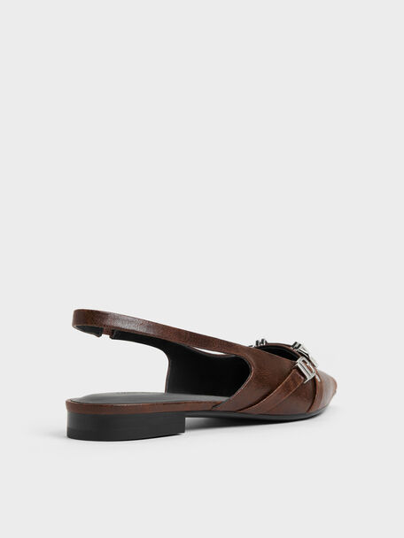 Aira Buckled-Strap Slingback Flats, Dark Brown, hi-res