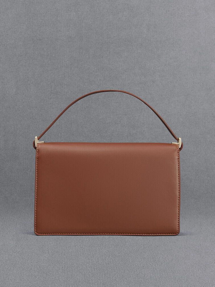 Leather & Canvas Two-Tone Shoulder Bag, Cognac Leather & Canvas Two-Tone Shoulder Bag, Cognac, hi-res