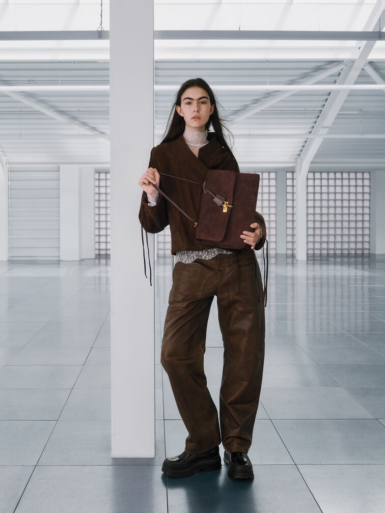 Kerry Recycled Suede Top Handle Satchel Bag, Espresso Brown, hi-res