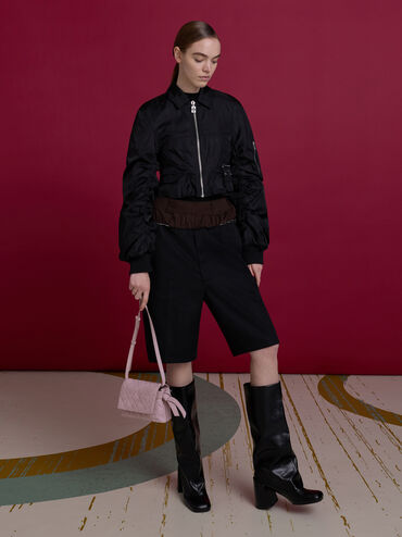 Robbie Side-Buckle Block-Heel Knee-High Boots, Black, hi-res