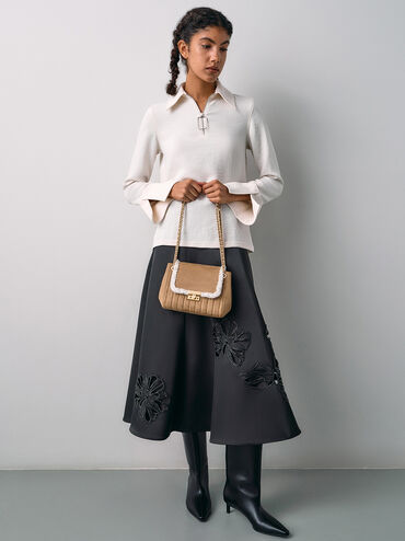 Donna Faux Suede Fur-Trim Shoulder Bag, Tan, hi-res