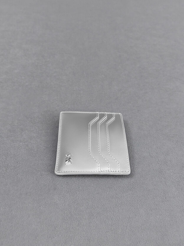 Carli Metallic Leather Multi-Slot Card Holder, Silver, hi-res