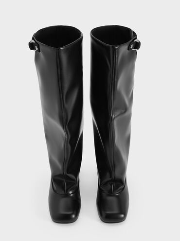Robbie Side-Buckle Block-Heel Knee-High Boots, Black, hi-res