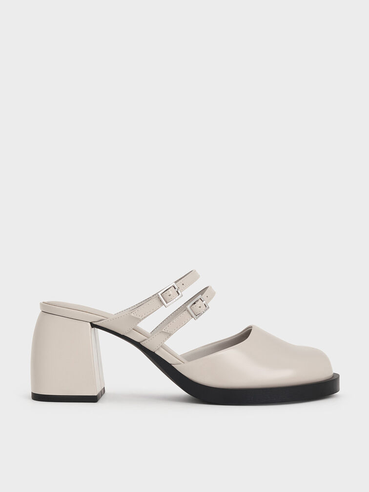 Double-Strap Platform Mules, Light Grey, hi-res