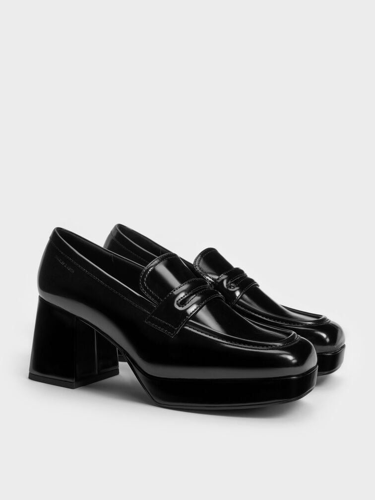 Platform Block-Heel Loafer Pumps, Black Box, hi-res