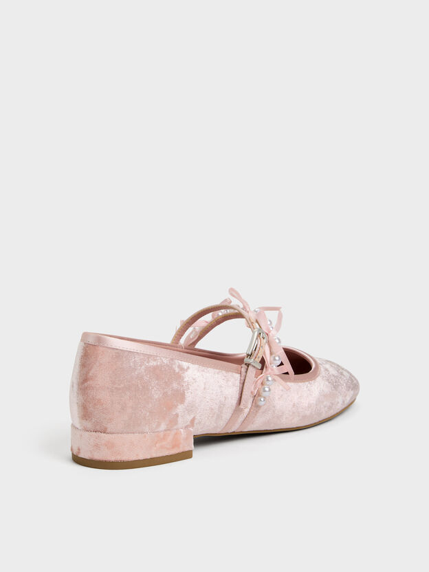 Noelie Velvet & Satin Pearl-Bow Mary Janes, Pink, hi-res