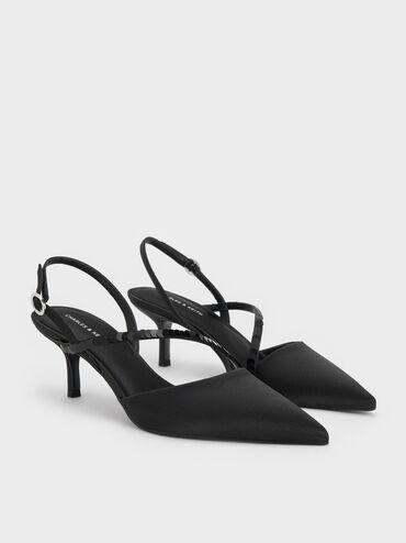 Briella Sequinned Slingback Pumps, Black Textured, hi-res