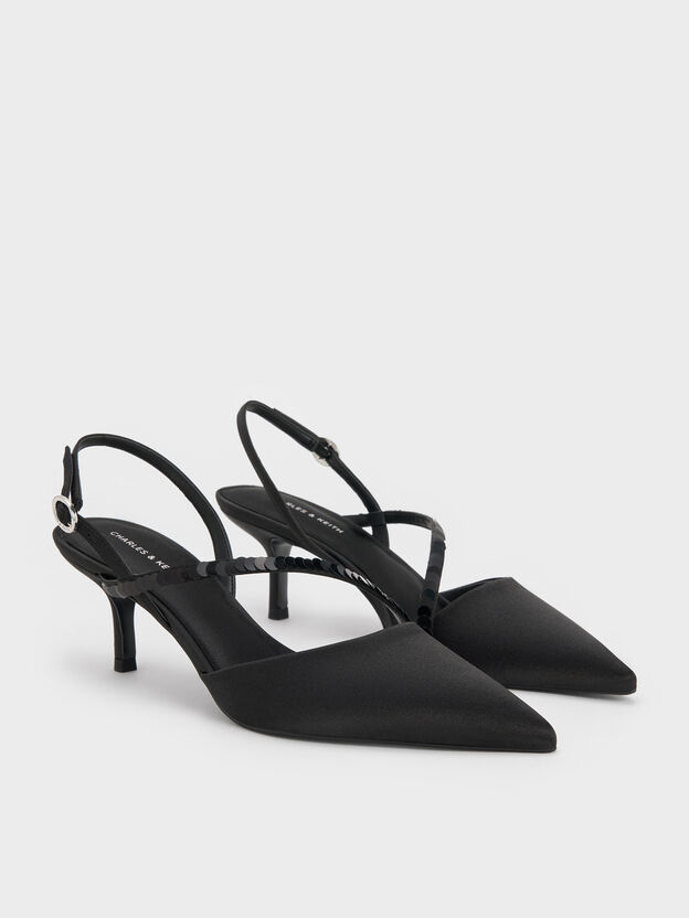 Briella Sequinned Slingback Pumps, Black Textured, hi-res