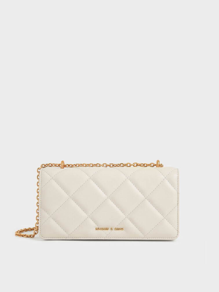 Paffuto Quilted Chain-Handle Long Wallet, Cream, hi-res