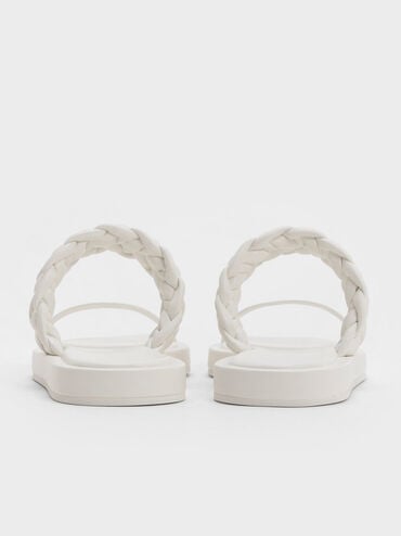 Braided-Strap Flatform Sandals, White, hi-res