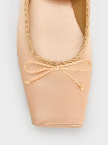 Satin Square-Toe Mary Jane Ballet Flats, Nude, hi-res