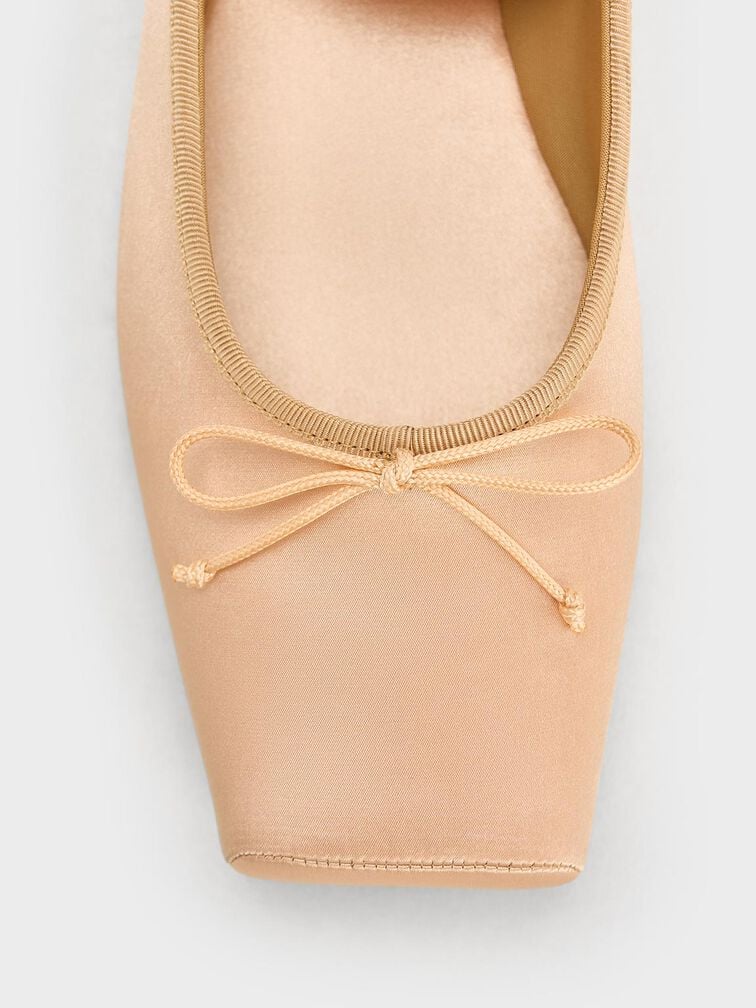 Satin Square-Toe Mary Jane Ballet Flats, Nude, hi-res