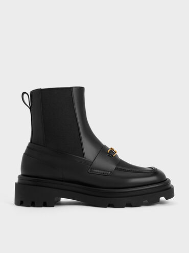 Gabine Leather Loafer Chelsea Boots, Black, hi-res