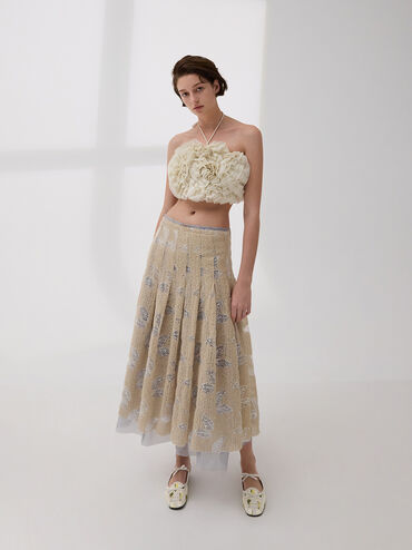 Floral-Print Lace-Up Bow Ballet Mules, Multi, hi-res