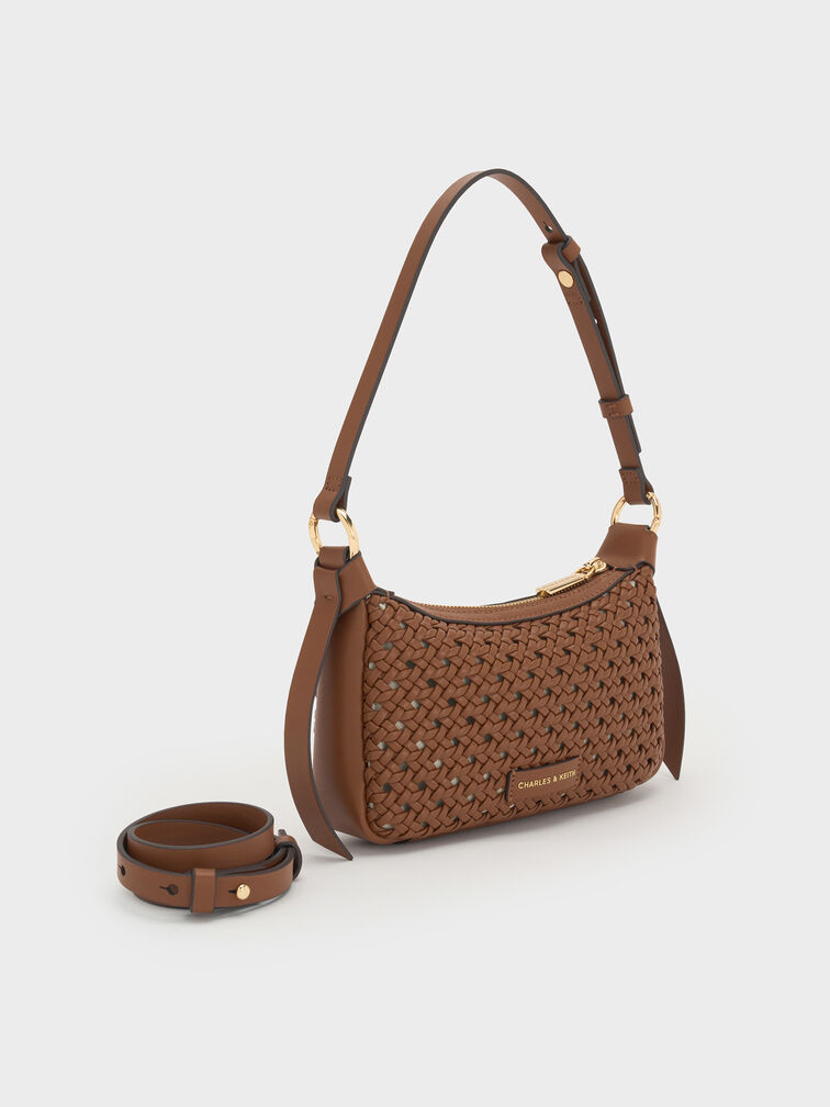 Mini Calla Woven Shoulder Bag, Chocolate, hi-res