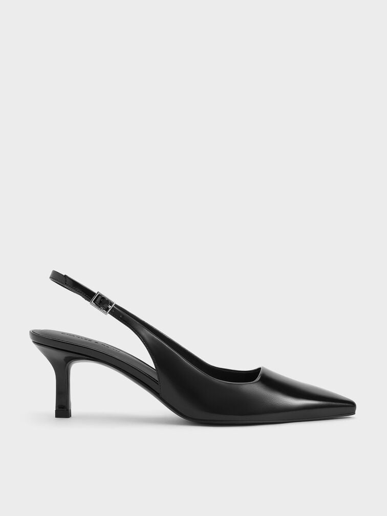 Pointed-Toe Kitten-Heel Slingback Pumps, Black Box, hi-res