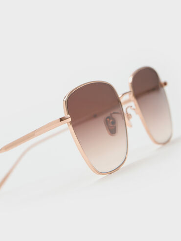Delta Metallic-Rim Square Sunglasses, Rose Gold, hi-res