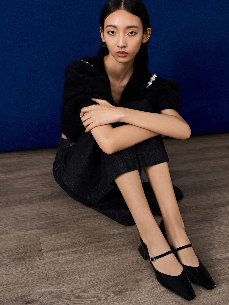 Roxane Patent Square-Toe Mary Janes, Black Patent, hi-res
