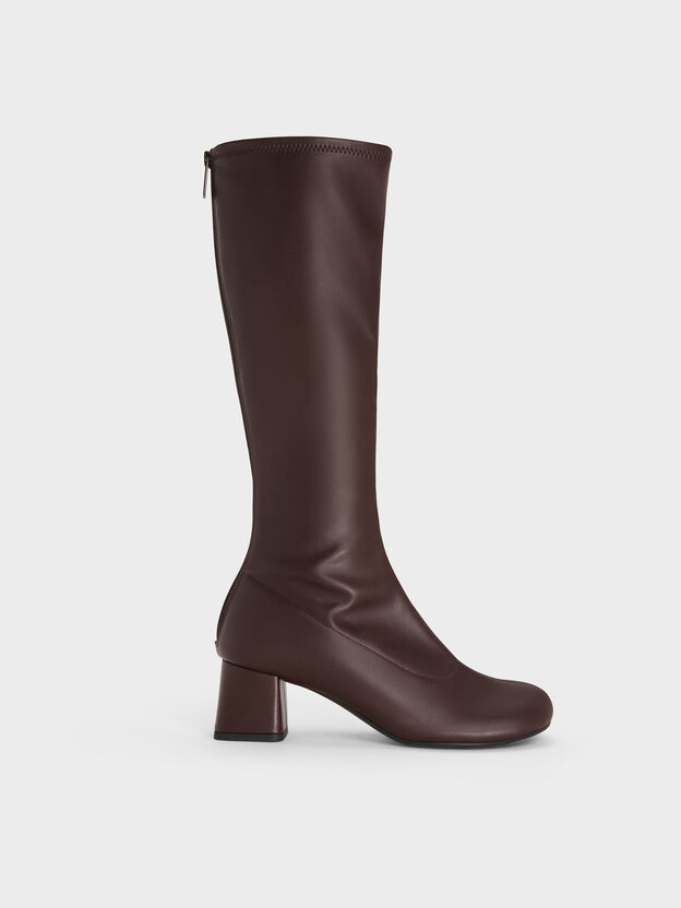 Block-Heel Knee-High Boots, Dark Brown, hi-res