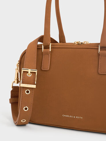 Sianna Textured Bowling Bag, Brown, hi-res