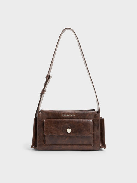 Zevon Multi-Pocket Shoulder Bag, Distressed Coffee, hi-res