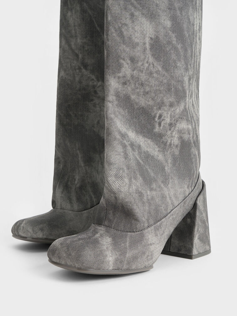 Robbie Denim-Effect Platform Knee-High Boots, Dark Grey Robbie Denim-Effect Platform Knee-High Boots, Dark Grey, hi-res